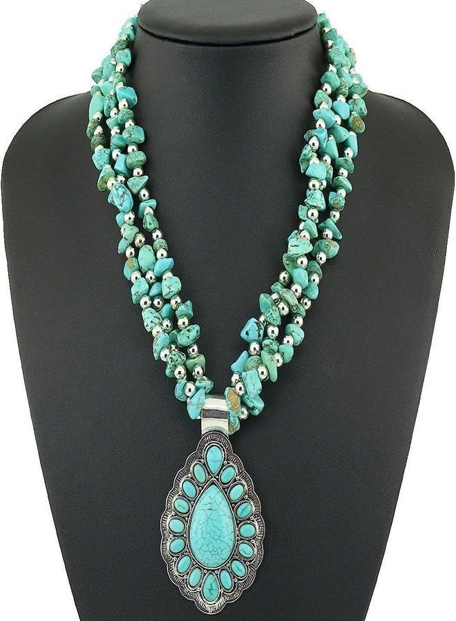 Cykdohy Vintage Irregular Turquoise Beaded Choker Necklace for Women Handmade Bohemian Western Layered Green Natural Gemstone Beads Chunky Strand Pendant Necklaces Boho Statement Cowgirls Retro Jewelry Fashion Gifts - Image 4